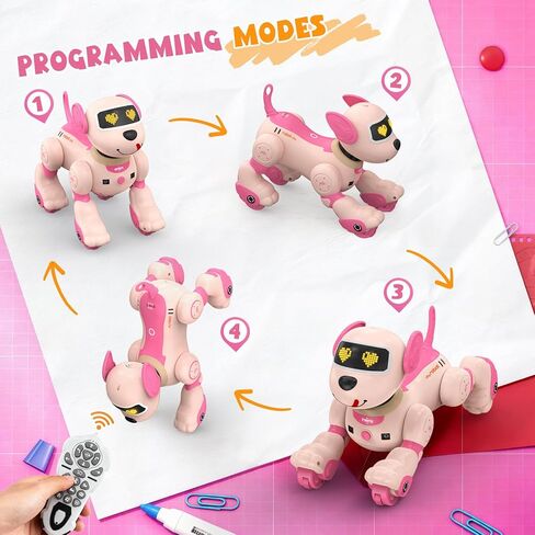 PRANITE Remote Control Robot Dog for Kids, Interactive Follow Mode, Programmable, Voice & Touch Control, Music, Dance, Smart RC Stunt Dog Toy Rechargeable for Boys and Girls in Saudi Arabia