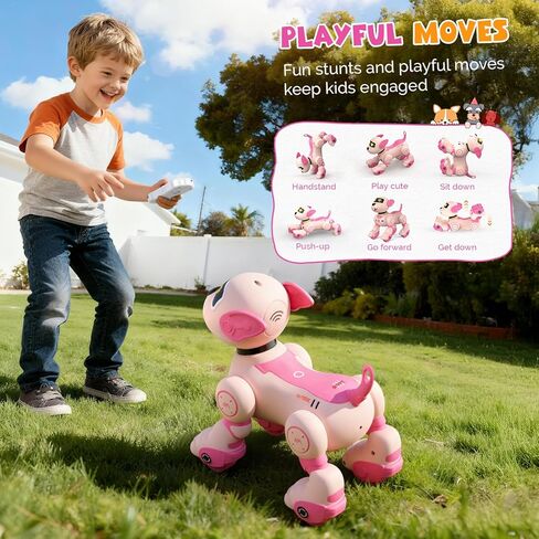 PRANITE Remote Control Robot Dog for Kids, Interactive Follow Mode, Programmable, Voice & Touch Control, Music, Dance, Smart RC Stunt Dog Toy Rechargeable for Boys and Girls in Saudi Arabia