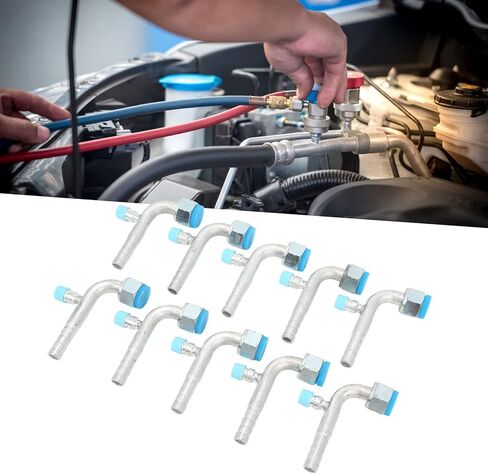 مجموعة موصلات خرطوم تيار متردد للسيارة 10 قطع، تركيب أنابيب تيار متردد من الألومنيوم العالمي للسيارات والشاحنات والمركبات الهندسية، تعديل تكييف الهواء بتصميم بزاوية 90 درجة، متين (13 مم/0.51 بوصة) in Kuwait