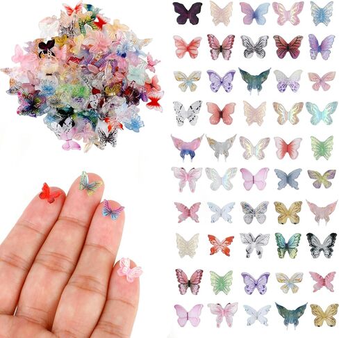 90Pcs Resin Butterflies 3D Miniature Dollhouse Accessories, Waterproof Tiny Charms for Fairy Garden, Scrapbooking & DIY Crafts with Window Envelope Packaging (Assorted Colors) in Kuwait