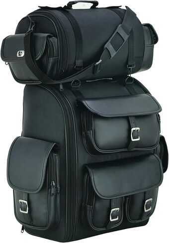 Huggar Gloves Biker Sissy Bar Bag - Included All Weather Protection Rain Cover - Motorcycle Luggage Bag with Multiple Storage Compartments - Adjustable Mounting Rig, Motorcycle Touring Bag in Saudi Arabia