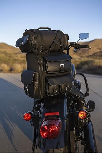 Huggar Gloves Biker Sissy Bar Bag - Included All Weather Protection Rain Cover - Motorcycle Luggage Bag with Multiple Storage Compartments - Adjustable Mounting Rig, Motorcycle Touring Bag in Saudi Arabia