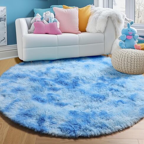 PAGISOFE Round Area Rug,4'X4',Fluffy Rugs for Bedroom, Rugs for girls/boys Room,Fuzzy Rugs for Nursery Playroom,Circle Rugs for Kids Room,Shag Carpet Rugs for Reading Nook,Furry Rugs for Baby,Rainbow in Saudi Arabia