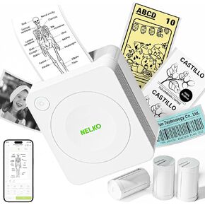 Nelko Sticker Printer, PM230 Mini Printer Bluetooth Portabel Sticker Maker with 1 Roll of Paper, Print Pods Mini Printer with Multiple Templates for Phone & Tablet, White in Kuwait