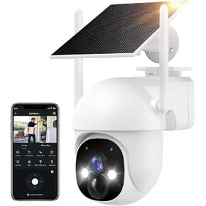 كاميرات مراقبة تعمل بالطاقة الشمسية، لاسلكية في الهواء الطلق، كاميرات تكبير عالية الدقة 10× لأمن المنزل، اكتشاف PIR / IP65 مقاومة للطقس / صوت ثنائي الاتجاه / رؤية 360 درجة in Kuwait