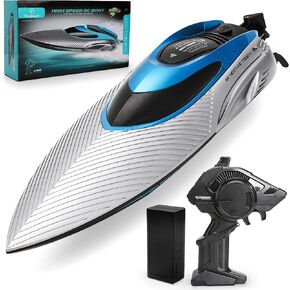 RC Boat for Adults & Kids, Metallic Blue, 2.4GHz Remote Control Racing Boat, 30 MPH, Self-Righting, Waterproof, Long Range, Rechargeable, LED Light, High Speed Electric Toy Boat for Lake, Pool & Pond in Saudi Arabia