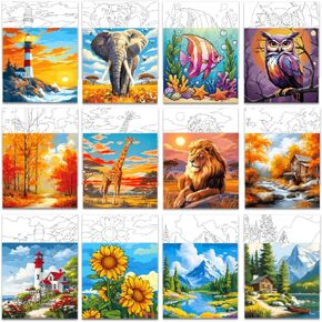 12 قطعة من القماش المرسوم مسبقًا للرسم للبالغين، مجموعة رشفة وطلاء مقاس 8 × 8 بوصة من GLASSWINDS، لوحات فنية قماشية مطبوعة مسبقًا للوحات القماشية مع صور لطلاء مجموعة الحفلات (نمط مختلط) in Kuwait