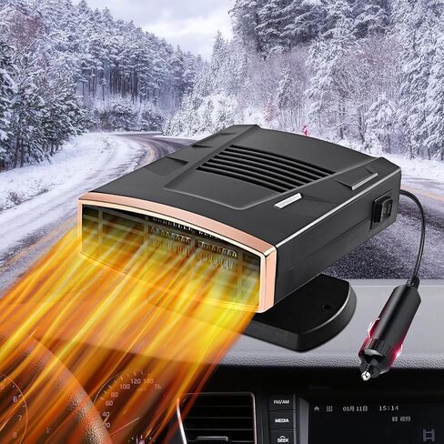 12V Car Heater,Portable Car Heater Plug into Cigarette Lighter 2 in 1 Fast Heating Defrost Defogger 360 °Rotatable Handheld Car Windscreen Defogger Window Defroster (Black Gold) in Saudi Arabia