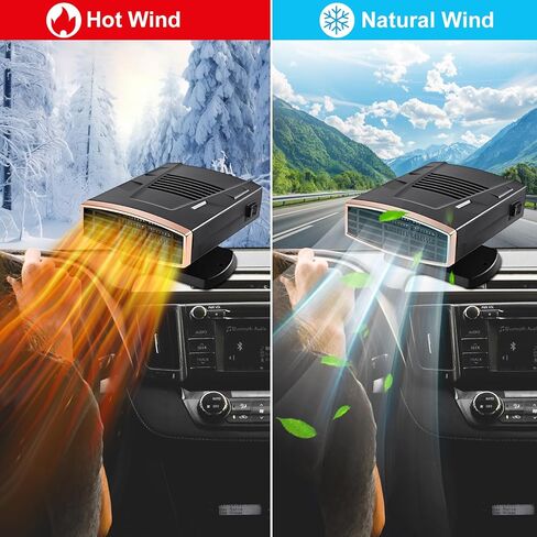 12V Car Heater,Portable Car Heater Plug into Cigarette Lighter 2 in 1 Fast Heating Defrost Defogger 360 °Rotatable Handheld Car Windscreen Defogger Window Defroster (Black Gold) in Saudi Arabia