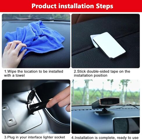 12V Car Heater,Portable Car Heater Plug into Cigarette Lighter 2 in 1 Fast Heating Defrost Defogger 360 °Rotatable Handheld Car Windscreen Defogger Window Defroster (Black Gold) in Saudi Arabia