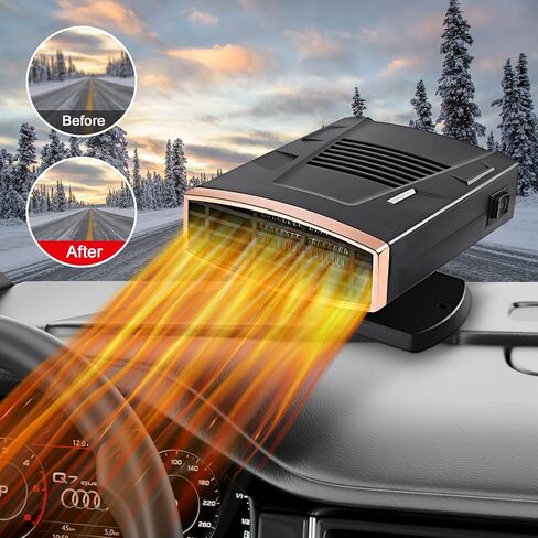 12V Car Heater,Portable Car Heater Plug into Cigarette Lighter 2 in 1 Fast Heating Defrost Defogger 360 °Rotatable Handheld Car Windscreen Defogger Window Defroster (Black Gold) in Saudi Arabia