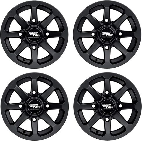 عجلات RockTrix RT102 مقاس 15 بوصة مقاس 15x7، نمط مسمار 4x156، إزاحة 4+3، إطارات ATV UTV SxS، متوافقة مع Polaris Sportsman RZR Ranger Ranger Crew، 4/156 أسود غير لامع، مجموعة من 4 in Saudi Arabia