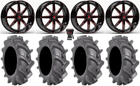 الحزمة - 9 عناصر: عجلات Fuel Maverick Red مقاس 18 بوصة مقاس 35 بوصة BKT AT 171 الإطارات [4x156 نمط الترباس 3/8x24 طقم العروة] in Kuwait