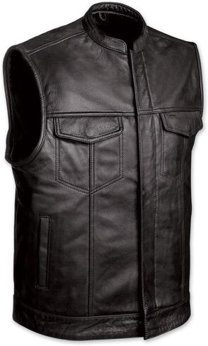 Men Sleeveless Leather Vest With 2Gun 2Chest Pockets Single Back Panel Motorcycle Rider Jacket in Saudi Arabia