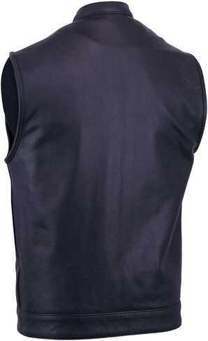 Men Sleeveless Leather Vest With 2Gun 2Chest Pockets Single Back Panel Motorcycle Rider Jacket in Saudi Arabia