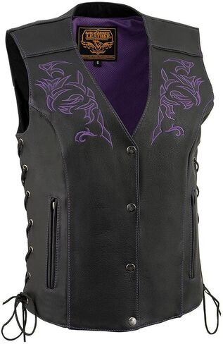 Milwaukee Leather Women's Premium Classic Leather Motorcycle Rider Vest w/Embroidery Artwork - Medium in Saudi Arabia