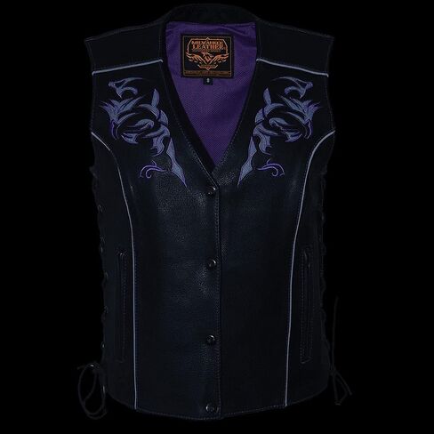 Milwaukee Leather Women's Premium Classic Leather Motorcycle Rider Vest w/Embroidery Artwork - Medium in Saudi Arabia