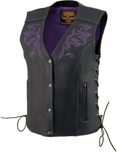 Milwaukee Leather Women's Premium Classic Leather Motorcycle Rider Vest w/Embroidery Artwork - Medium in Saudi Arabia