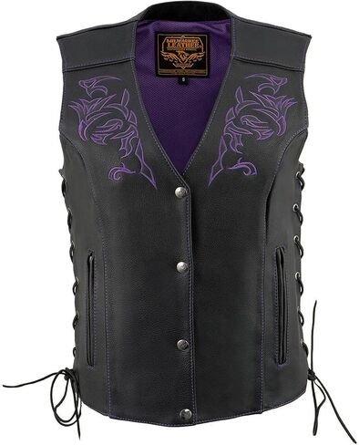 Milwaukee Leather Women's Premium Classic Leather Motorcycle Rider Vest w/Embroidery Artwork - Medium in Saudi Arabia