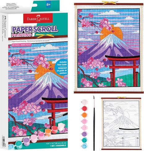 Faber-Castell Paper Scroll Painting Kit: The Great Wave | Hanging Wall Art with Pre-Printed Design, Ready-to-Hang DIY Painting Craft for Kids, Teens & Adults (1 Scroll, 8 Paints, 1 Brush) in Saudi Arabia