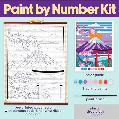 Faber-Castell Paper Scroll Painting Kit: The Great Wave | Hanging Wall Art with Pre-Printed Design, Ready-to-Hang DIY Painting Craft for Kids, Teens & Adults (1 Scroll, 8 Paints, 1 Brush) in Saudi Arabia