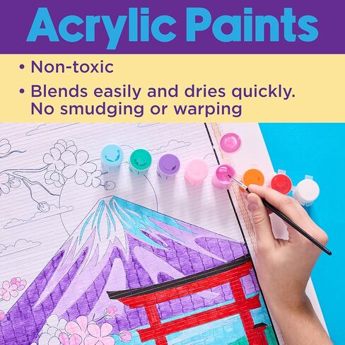 Faber-Castell Paper Scroll Painting Kit: The Great Wave | Hanging Wall Art with Pre-Printed Design, Ready-to-Hang DIY Painting Craft for Kids, Teens & Adults (1 Scroll, 8 Paints, 1 Brush) in Saudi Arabia