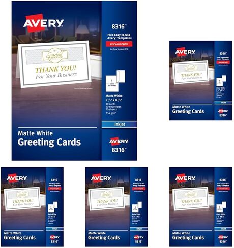 بطاقات تهنئة Avery نصف قابلة للطي، نفث الحبر، 5.5 × 8.5، أبيض غير لامع، صندوق من 30، مغلفات متضمنة (8316) in Kuwait