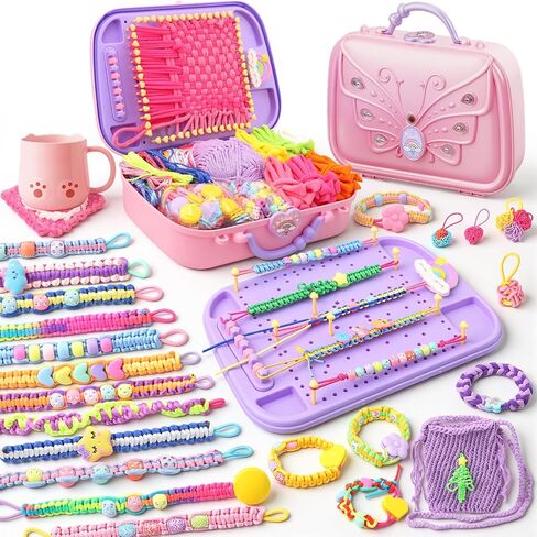 Friendship Bracelet Making Kit & DIY Weaving Loom, 500+ Colorful Ropes, Bands & Beads, Creative Arts and Crafts Gift for Girls Ages 6–12, Ideal Christmas Gifts for Girls Ages 5 6 7 8-12 Pink in Saudi Arabia