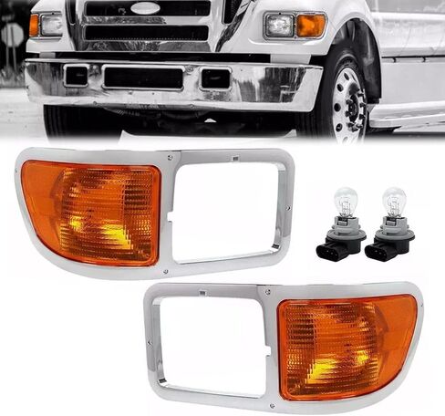 مجموعة المصابيح الأمامية متوافقة مع 2000-2015 Ford F650/F750 - تتضمن حواف حافة المصباح الأمامي وعدسة ضوء إشارة الزاوية - استبدال جانب السائق والراكب - أرقام الأجزاء YC3Z13201AA وYC3Z13200AA in Saudi Arabia