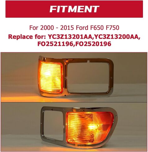 مجموعة المصابيح الأمامية متوافقة مع 2000-2015 Ford F650/F750 - تتضمن حواف حافة المصباح الأمامي وعدسة ضوء إشارة الزاوية - استبدال جانب السائق والراكب - أرقام الأجزاء YC3Z13201AA وYC3Z13200AA in Saudi Arabia