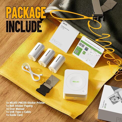 طابعة ملصقات نيلكو، طابعة صغيرة PM230، صانع ملصقات محمولة بتقنية البلوتوث مع لفة واحدة من الورق، طابعة صغيرة مع قوالب متعددة للهاتف والكمبيوتر اللوحي، أبيض in Kuwait