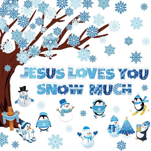 Winter Bulletin Board Decorations, 119 Pcs Winter Christmas Bulletin Board Decorations Set for Classroom, Jesus Love Us Snow Much Snowflake Cutouts School Door Decor in Saudi Arabia
