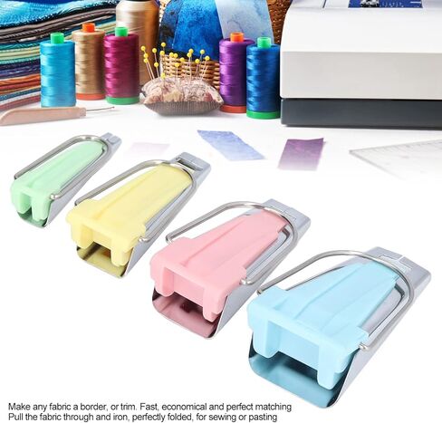 Bias Tape Maker Set 4Pcs DIY Sewing Tools Household Quilting Supplies for Crafting and Patching Work Plastic Stainless Steel Material 15.3 x 11cm in Saudi Arabia