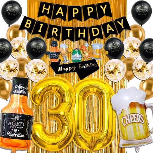 زينة عيد الميلاد الحادي والعشرون له - ديكور عيد الميلاد الحادي والعشرون باللونين الأسود والفضي لها مع لافتة هتاف 21 عامًا وستائر وقصاصات ملونة وبالونات أرقام in Kuwait