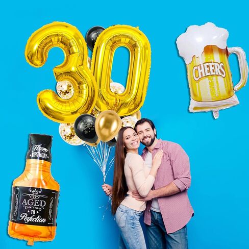 زينة عيد الميلاد الحادي والعشرون له - ديكور عيد الميلاد الحادي والعشرون باللونين الأسود والفضي لها مع لافتة هتاف 21 عامًا وستائر وقصاصات ملونة وبالونات أرقام in Kuwait