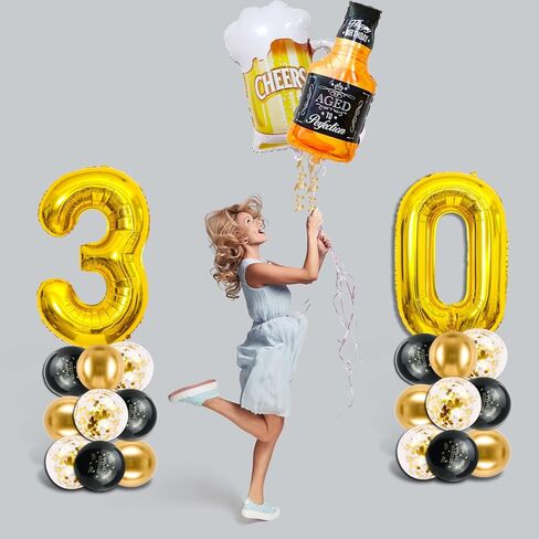 زينة عيد الميلاد الحادي والعشرون له - ديكور عيد الميلاد الحادي والعشرون باللونين الأسود والفضي لها مع لافتة هتاف 21 عامًا وستائر وقصاصات ملونة وبالونات أرقام in Kuwait