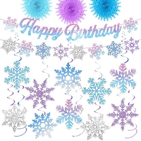 32Pcs Winter Wonderland Christmas Decorations, Winter Wonderland Decorations Snowflake Hanging Swirls Decoration Glittery Snowflakes Ornament Banner for Baby Shower Holiday Frozen Party Birthday Decor in Saudi Arabia