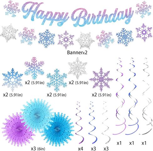 32Pcs Winter Wonderland Christmas Decorations, Winter Wonderland Decorations Snowflake Hanging Swirls Decoration Glittery Snowflakes Ornament Banner for Baby Shower Holiday Frozen Party Birthday Decor in Saudi Arabia
