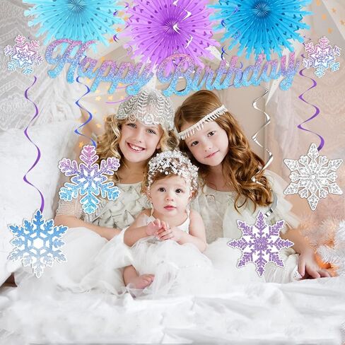32Pcs Winter Wonderland Christmas Decorations, Winter Wonderland Decorations Snowflake Hanging Swirls Decoration Glittery Snowflakes Ornament Banner for Baby Shower Holiday Frozen Party Birthday Decor in Saudi Arabia