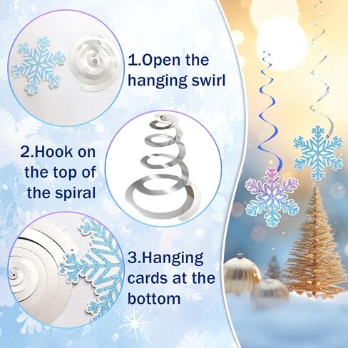 32Pcs Winter Wonderland Christmas Decorations, Winter Wonderland Decorations Snowflake Hanging Swirls Decoration Glittery Snowflakes Ornament Banner for Baby Shower Holiday Frozen Party Birthday Decor in Saudi Arabia