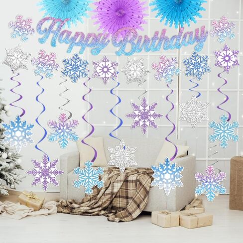 32Pcs Winter Wonderland Christmas Decorations, Winter Wonderland Decorations Snowflake Hanging Swirls Decoration Glittery Snowflakes Ornament Banner for Baby Shower Holiday Frozen Party Birthday Decor in Saudi Arabia
