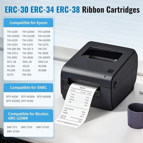 شريط ERC30 باللونين الأسود والأحمر متوافق مع خراطيش Epson ERC30/34/38 ERC38 B/R، لشريط Epson TM-U220، M188B، BTP-M300، ERC 30، حزمة من 24 شريطًا in Kuwait