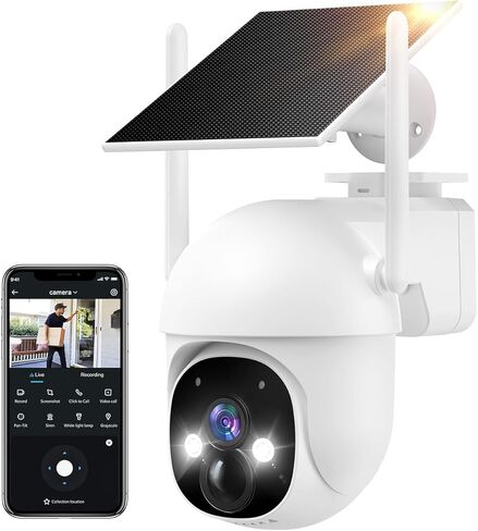 كاميرات مراقبة تعمل بالطاقة الشمسية، لاسلكية في الهواء الطلق، كاميرات تكبير عالية الدقة 10× لأمن المنزل، اكتشاف PIR / IP65 مقاومة للطقس / صوت ثنائي الاتجاه / رؤية 360 درجة in Kuwait