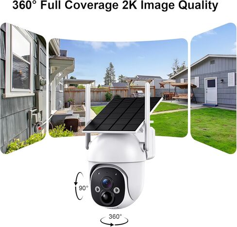 كاميرات مراقبة تعمل بالطاقة الشمسية، لاسلكية في الهواء الطلق، كاميرات تكبير عالية الدقة 10× لأمن المنزل، اكتشاف PIR / IP65 مقاومة للطقس / صوت ثنائي الاتجاه / رؤية 360 درجة in Kuwait