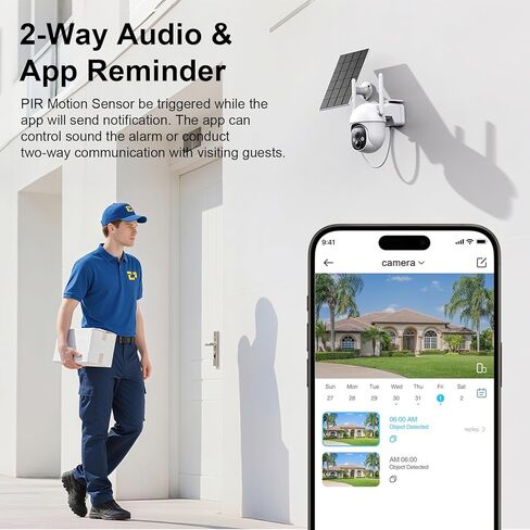 كاميرات مراقبة تعمل بالطاقة الشمسية، لاسلكية في الهواء الطلق، كاميرات تكبير عالية الدقة 10× لأمن المنزل، اكتشاف PIR / IP65 مقاومة للطقس / صوت ثنائي الاتجاه / رؤية 360 درجة in Kuwait