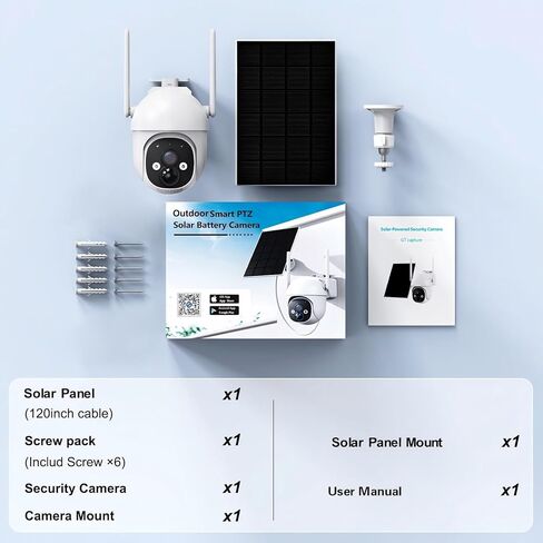كاميرات مراقبة تعمل بالطاقة الشمسية، لاسلكية في الهواء الطلق، كاميرات تكبير عالية الدقة 10× لأمن المنزل، اكتشاف PIR / IP65 مقاومة للطقس / صوت ثنائي الاتجاه / رؤية 360 درجة in Kuwait