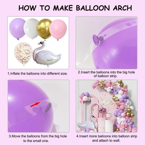 Luxury Balloon Garland Kit – 155 PCS Pastel Pink, Purple & Gold Arch Decoration with Foil Swan – Birthday, Baby Shower, or Girl’s – Complete DIY Kit in Saudi Arabia