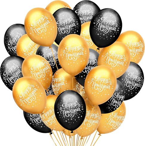 مجموعة بالونات Happy New Year متعددة الألوان من كاتش أون - عبوة من 60 بالونة | بالونات سنة جديدة سعيدة 2026 | ناي بالون | لوازم حفلات رأس السنة الجديدة 2026 | زينة رأس السنة الجديدة 2026 | زخارف ناي in Kuwait