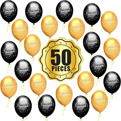 مجموعة بالونات Happy New Year متعددة الألوان من كاتش أون - عبوة من 60 بالونة | بالونات سنة جديدة سعيدة 2026 | ناي بالون | لوازم حفلات رأس السنة الجديدة 2026 | زينة رأس السنة الجديدة 2026 | زخارف ناي in Kuwait