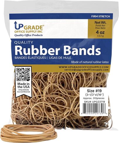 Upgrade Office Supply UPG23719 Rubber Bands, Size #19 (3-1/2" x 1/16"), 312 Bands, 1/4 lb Bag, USA in Saudi Arabia